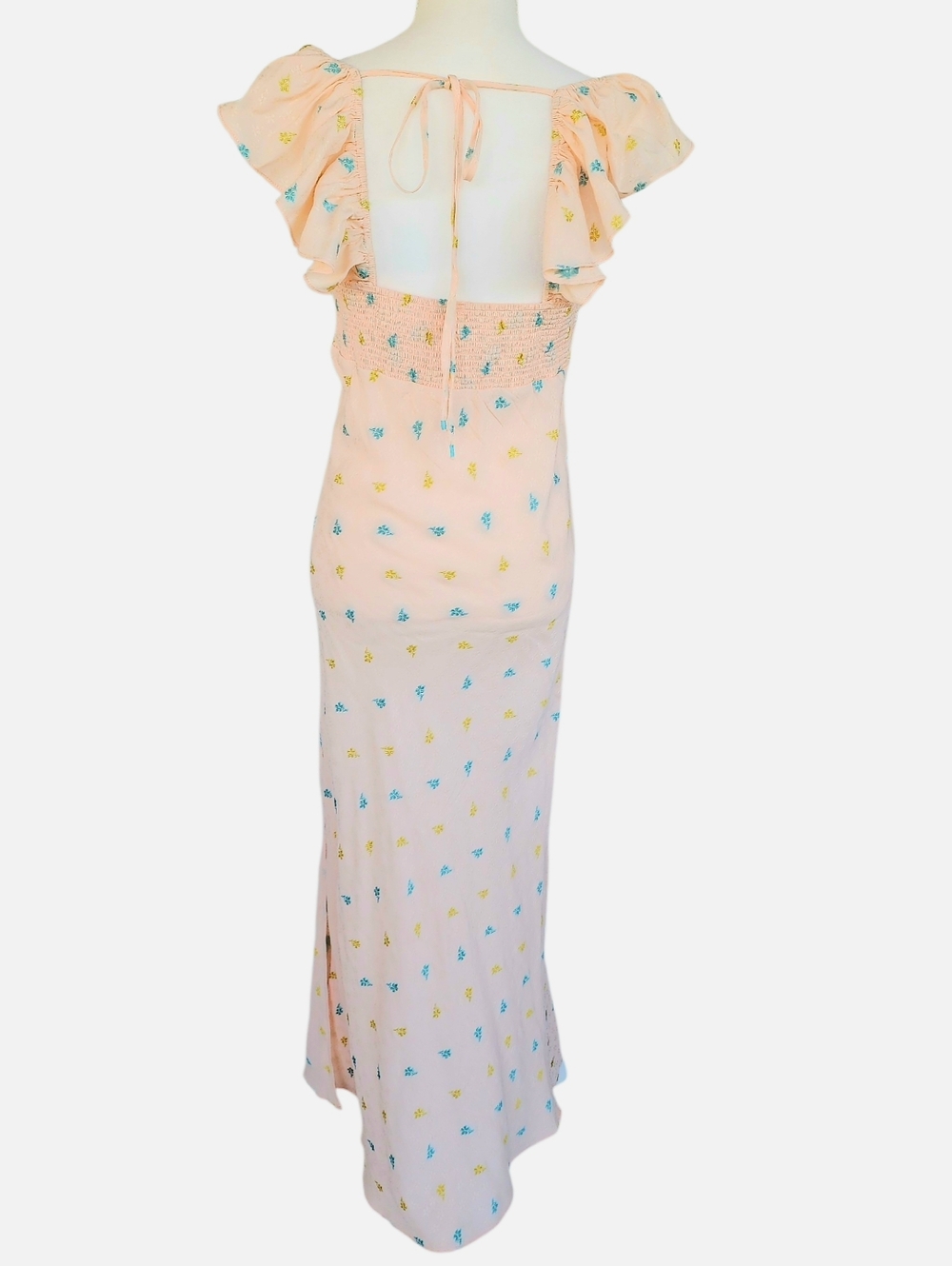 Anthropologie Pale Pink Floral Ruffle Strap Maxi Dress - Picture 4 of 13